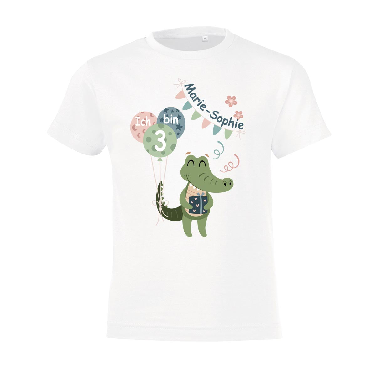 Kinder T-Shirt zum Geburtstag mit Motiv Krokodil, personalisiert mit Wunschname und Zahl, Geburtstagsshirt aus Baumwolle