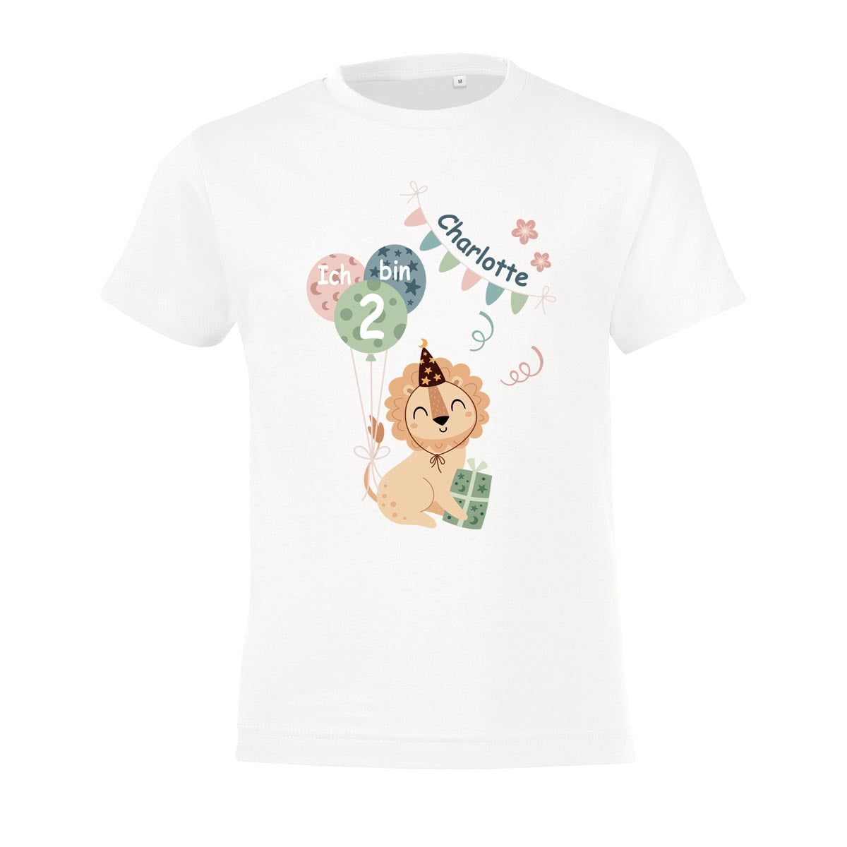 Kinder T-Shirt zum Geburtstag mit Motiv Löwe, personalisiert mit Wunschname und Zahl, Geburtstagsshirt aus Baumwolle