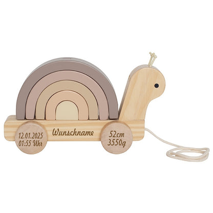 Nachziehtier aus Holz personalisierbar mit Name und Geburtsdaten des Kindes Gravur Holzspielzeug Ziehtier Schnecke ab 18 Monaten