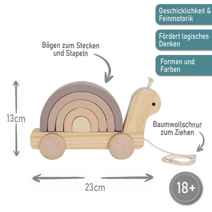 Nachziehtier aus Holz personalisierbar mit Name und Geburtsdaten des Kindes Gravur Holzspielzeug Ziehtier Schnecke ab 18 Monaten