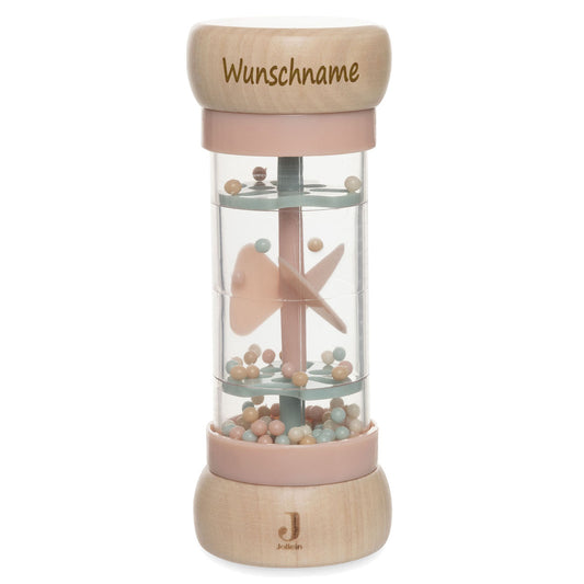 Regenmacher Rassel Baby aus Holz personalisierbar mit Name graviert Greifring für Baby Geschenk zur Geburt rosa