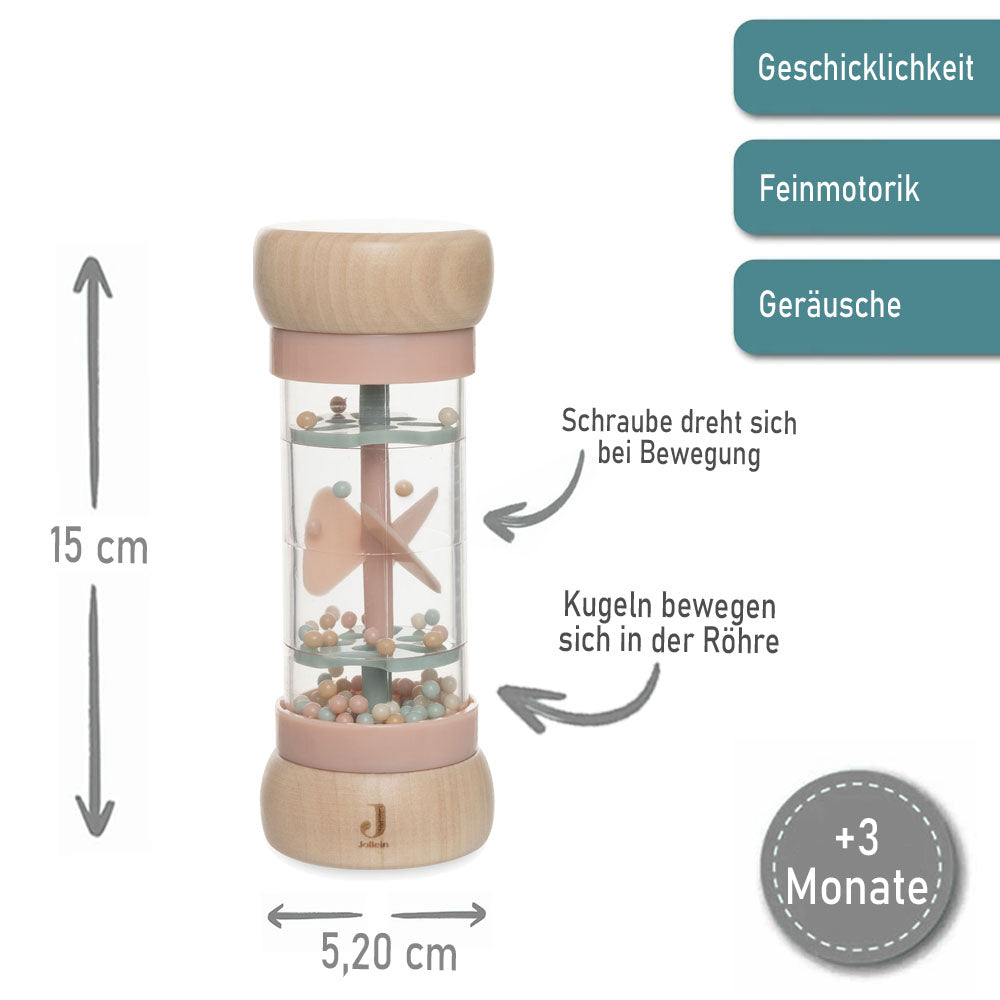 Regenmacher Rassel Baby aus Holz personalisierbar mit Name graviert Greifring für Baby Geschenk zur Geburt rosa