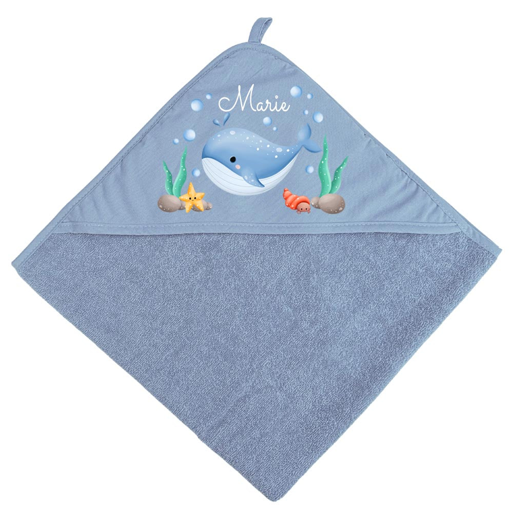 Baby Kapuzenhandtuch personalisiert mit Motiv Meer und Name 75 x 75 cm Baumwolle Frottee Saugfähig