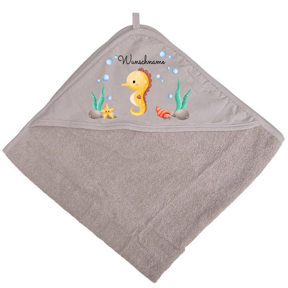 Baby Kapuzenhandtuch personalisiert mit Motiv Meer und Name 75 x 75 cm Baumwolle Frottee Saugfähig