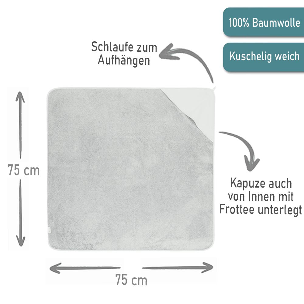 Baby Kapuzenhandtuch personalisiert mit Motiv Dschungel und Name 75 x 75 cm Baumwolle Frottee Saugfähig