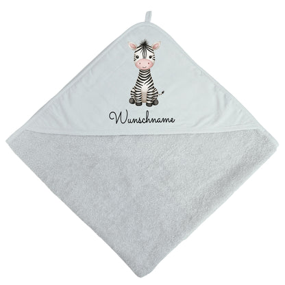 Baby Kapuzenhandtuch personalisiert mit Motiv Dschungel und Name 75 x 75 cm Baumwolle Frottee Saugfähig