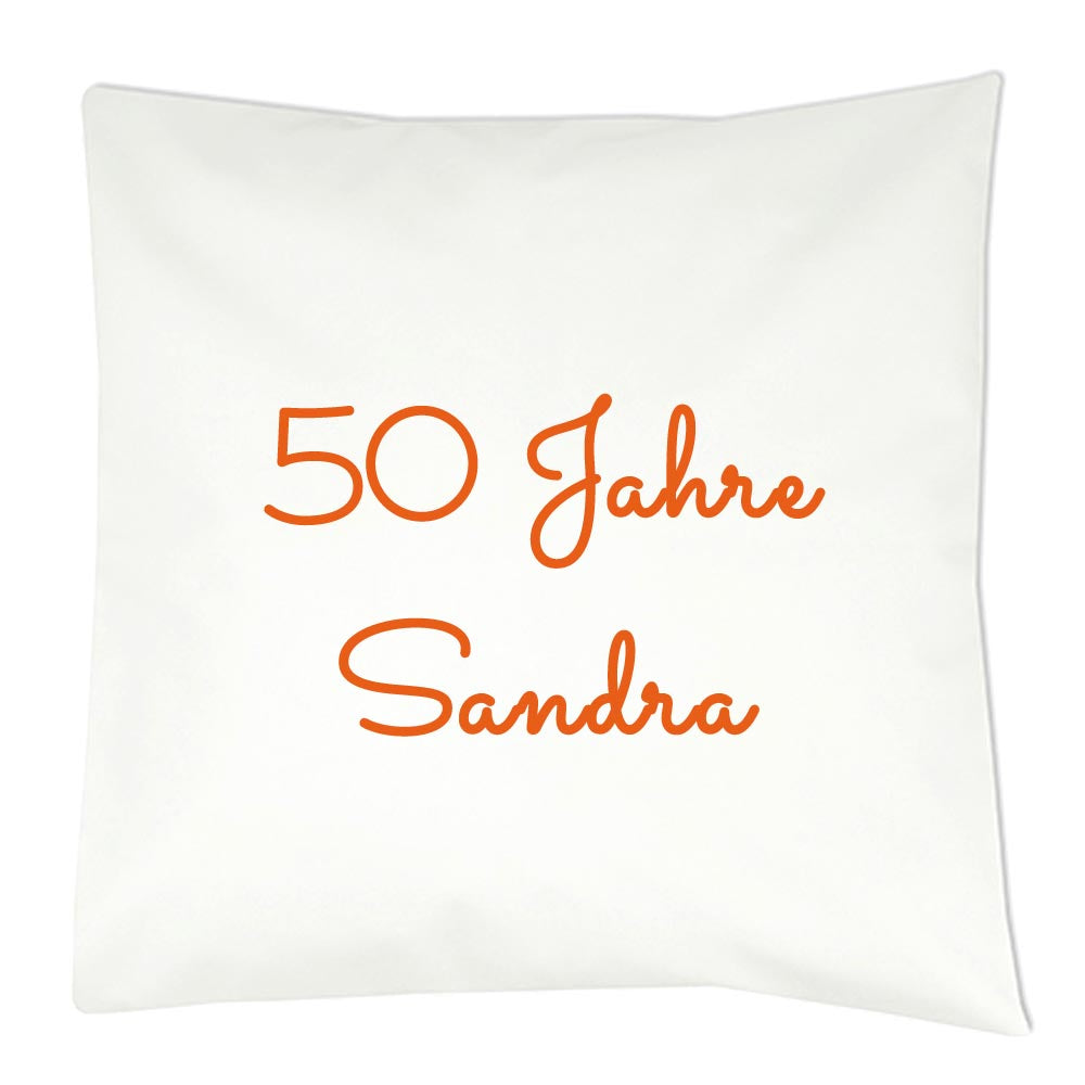 Kissen mit Wunschtext, Name oder Datum, personalisiertes Dekokissen 40x40 cm weiß