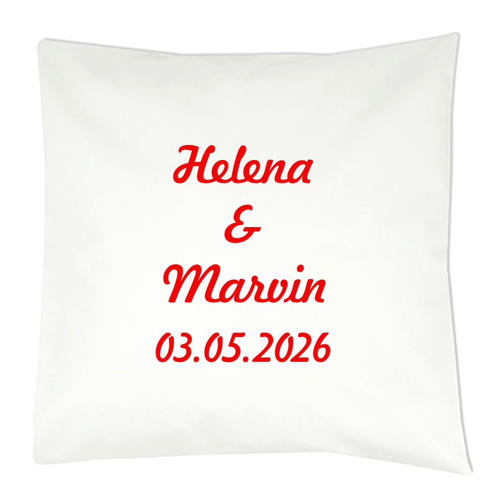 Kissen mit Wunschtext, Name oder Datum, personalisiertes Dekokissen 40x40 cm weiß