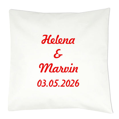 Kissen mit Wunschtext, Name oder Datum, personalisiertes Dekokissen 40x40 cm weiß