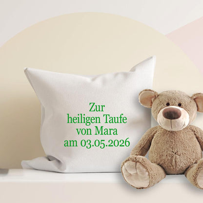 Kissen mit Wunschtext, Name oder Datum, personalisiertes Dekokissen 40x40 cm weiß