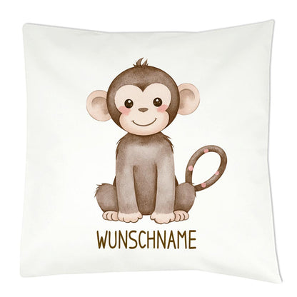 Personalisiertes Kissen mit Dschungeltier-Motiv und Wunschname Bedruckt, Geschenk zur Geburt, Dekokissen Kinderzimmer