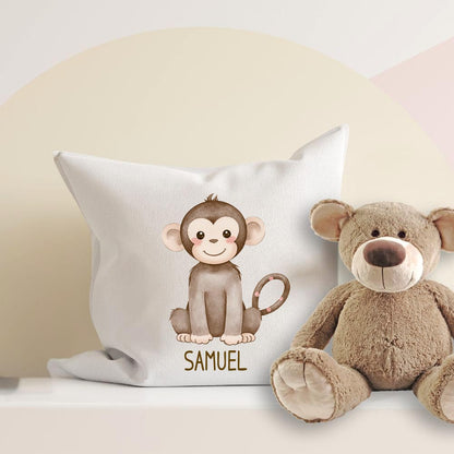Personalisiertes Kissen mit Dschungeltier-Motiv und Wunschname Bedruckt, Geschenk zur Geburt, Dekokissen Kinderzimmer