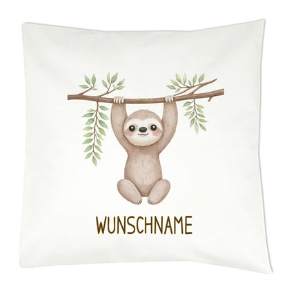 Personalisiertes Kissen mit Dschungeltier-Motiv und Wunschname Bedruckt, Geschenk zur Geburt, Dekokissen Kinderzimmer