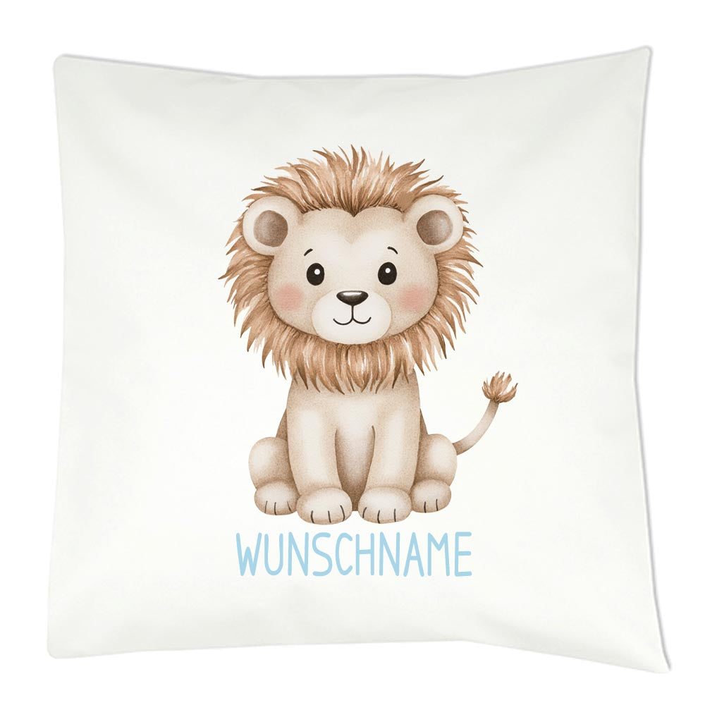 Personalisiertes Kissen mit Dschungeltier-Motiv und Wunschname Bedruckt, Geschenk zur Geburt, Dekokissen Kinderzimmer