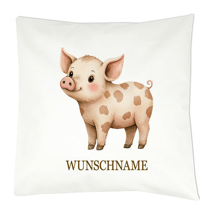 Personalisiertes Kissen mit Bauernhoftier-Motiv und Wunschname Bedruckt, Geschenk zur Geburt, Dekokissen Kinderzimmer