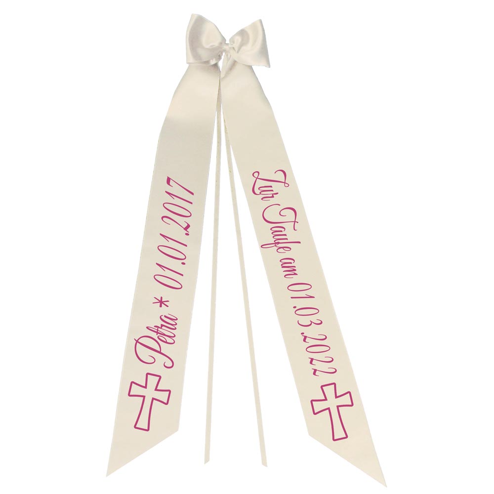 Taufschleife mit Taufdatum Namen und Geburtsdatum Personalisiert Schleife für Taufkleid Taufanzug Motiv KREUZ