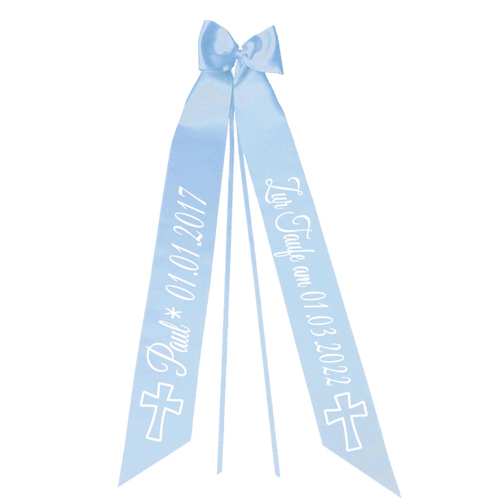 Taufschleife mit Taufdatum Namen und Geburtsdatum Personalisiert Schleife für Taufkleid Taufanzug Motiv KREUZ