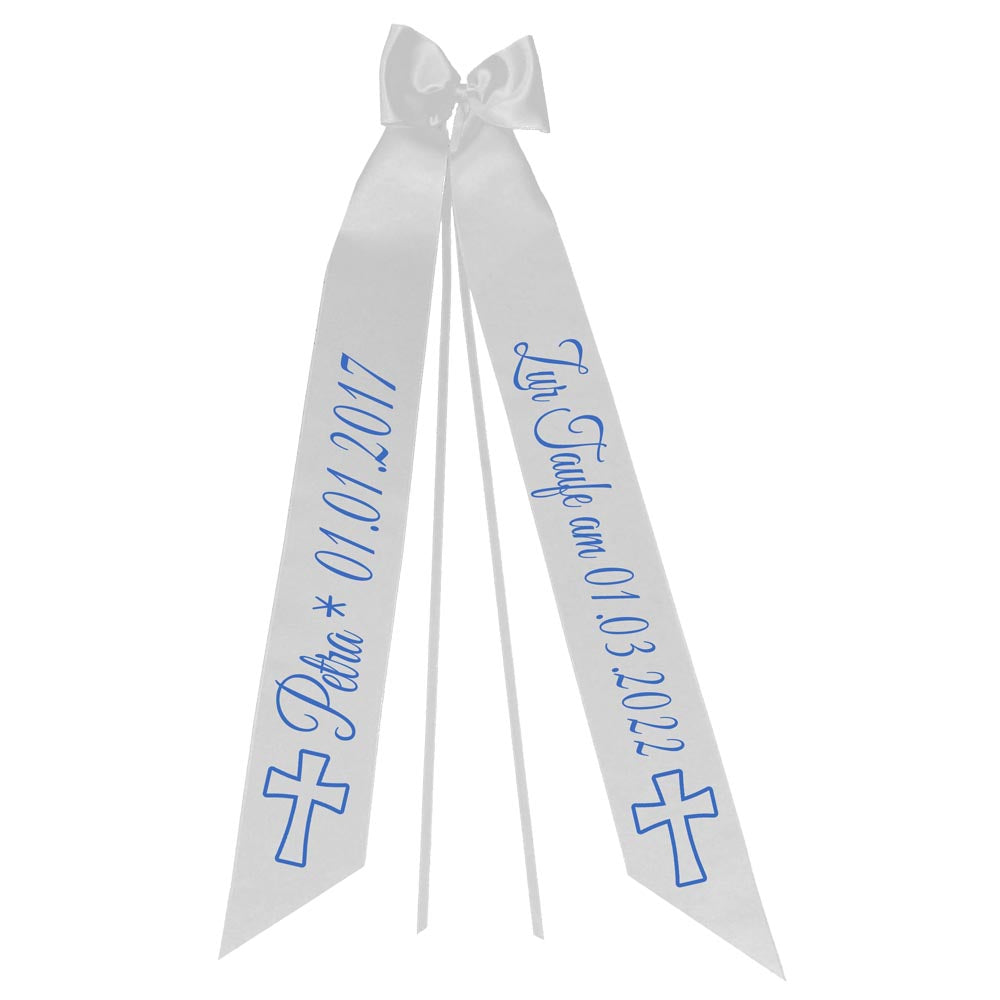 Taufschleife mit Taufdatum Namen und Geburtsdatum Personalisiert Schleife für Taufkleid Taufanzug Motiv KREUZ