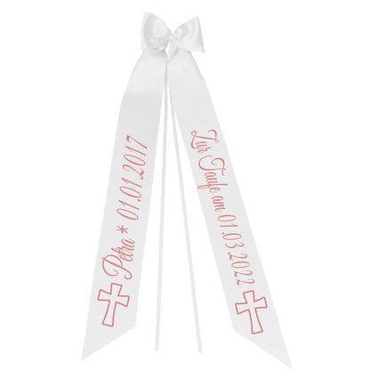 Taufschleife mit Taufdatum Namen und Geburtsdatum Personalisiert Schleife für Taufkleid Taufanzug Motiv KREUZ