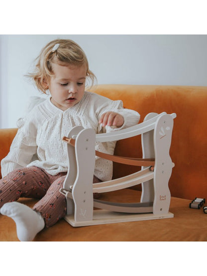 Autobahn Kugelbahn aus Holz beige personalisiert mit Name und Geburtsdaten Baby Geschenk mit Gravur
