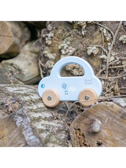 Spielzeug Auto aus Holz hellblau personalisiert mit Name Baby Geschenk mit Gravur