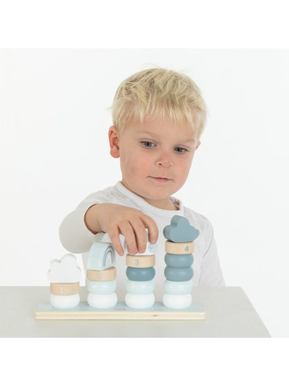 Stapelringe aus Holz blau personalisiert mit Name und Geburtsdaten Baby Geschenk mit Gravur