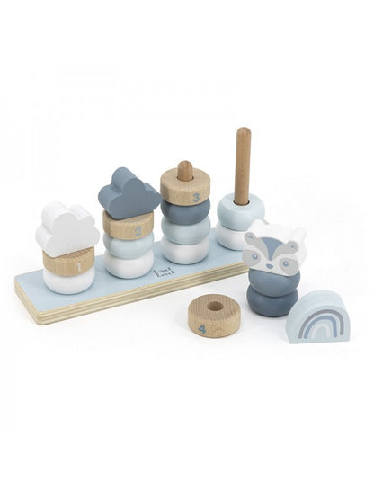 Stapelringe aus Holz blau personalisiert mit Name und Geburtsdaten Baby Geschenk mit Gravur