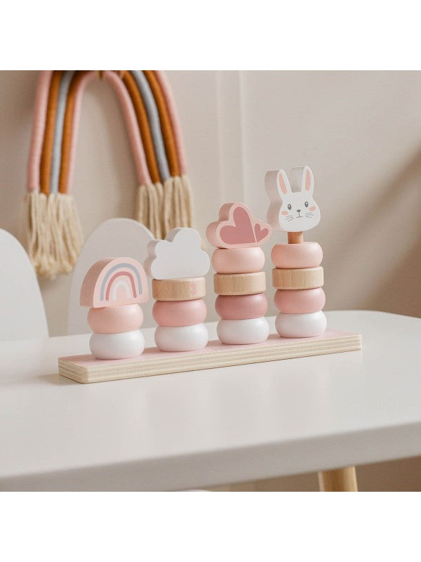 Stapelringe aus Holz rosa personalisiert mit Name und Geburtsdaten Baby Geschenk mit Gravur