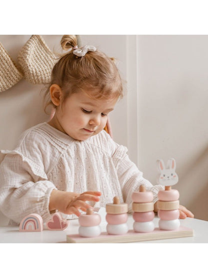 Stapelringe aus Holz rosa personalisiert mit Name und Geburtsdaten Baby Geschenk mit Gravur