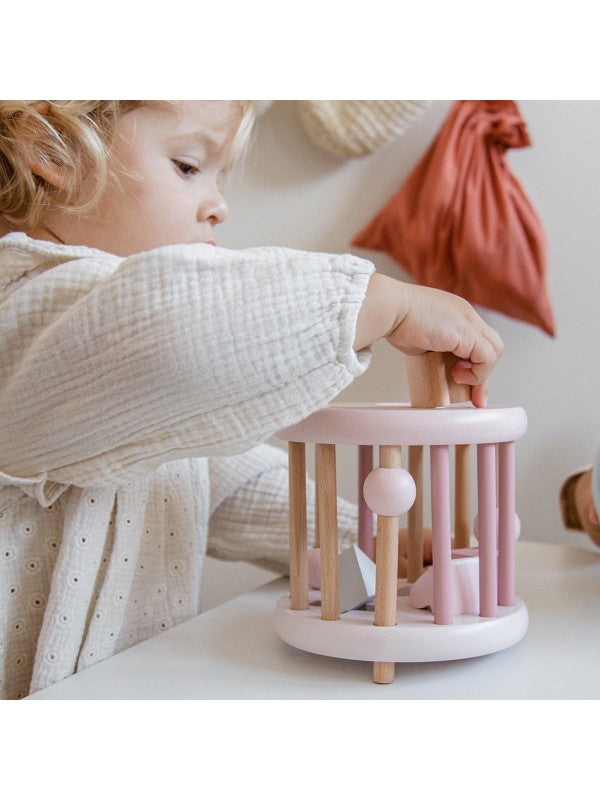 Sortierspiel aus Holz personalisiert mit Name Sortierbox Steckspiel ab 12 Monate Geschenk zur Geburt rosa