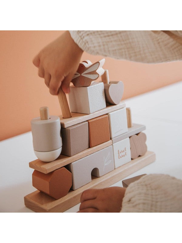 Steckspiel Haus beige personalisiert mit Name und Geburtsdaten Baby Geschenk mit Gravur