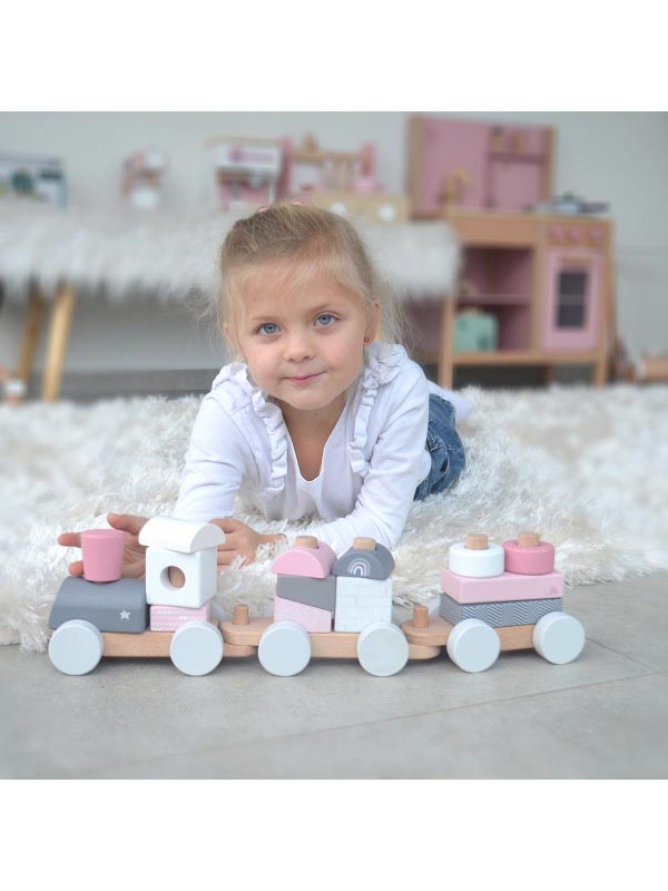 Holzzug Holz Eisenbahn rosa personalisiert mit Name und Geburtsdaten Baby Geschenk mit Gravur