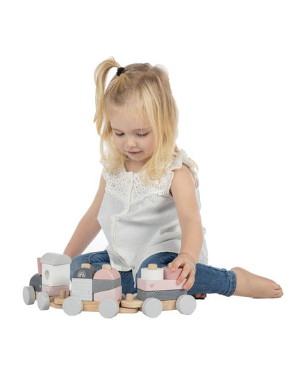 Holzzug Holz Eisenbahn rosa personalisiert mit Name und Geburtsdaten Baby Geschenk mit Gravur