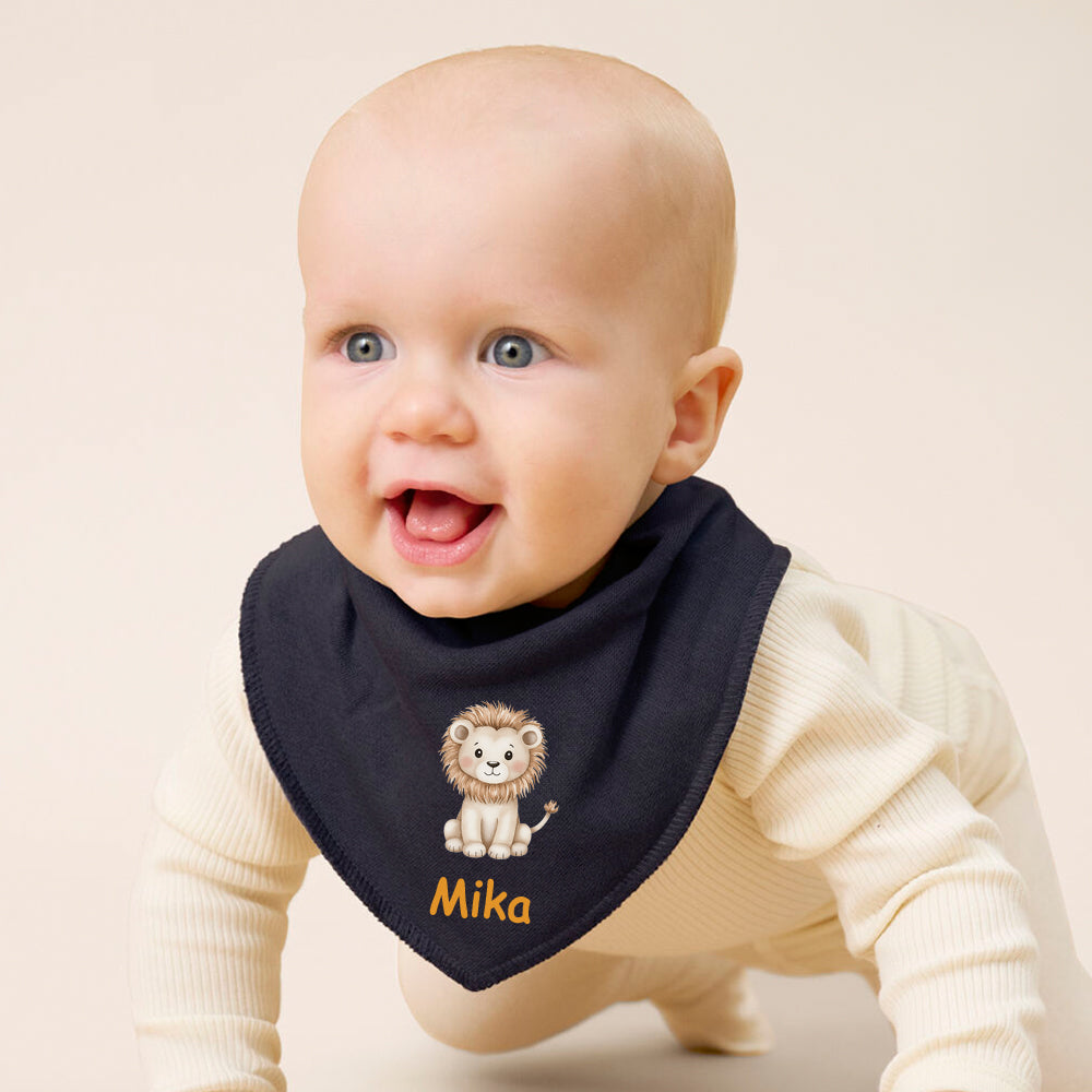 Personalisiertes HALSTUCH für Baby oder Kind aus Baumwolle in Einheitsgröße mit Motiv Dschungeltiere und Wunschname bedruckt