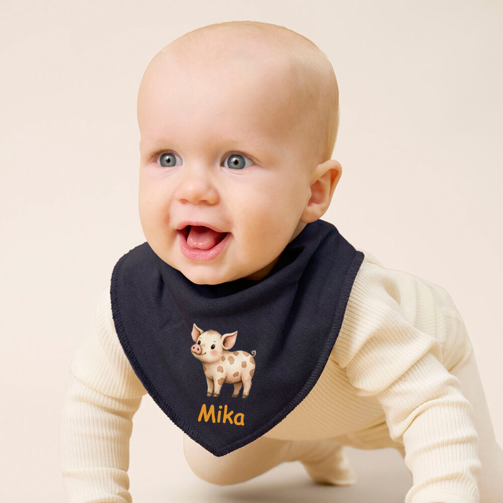 Personalisiertes HALSTUCH für Baby oder Kind aus Baumwolle in Einheitsgröße mit Motiv Bauernhoftiere und Wunschname bedruckt