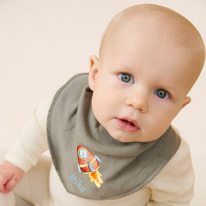 Personalisiertes HALSTUCH für Baby oder Kind aus Baumwolle in Einheitsgröße mit Motiv Auswahl Fahrzeug und Wunschname bedruckt