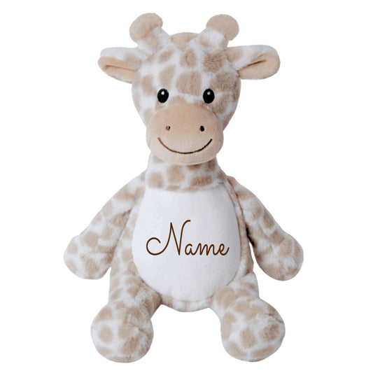 Kleines Stofftier PERSONALISIERT Giraffe mit Name bedruckt Kuscheltier Plüschtier 25cm hellbraun