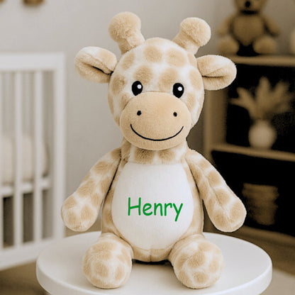Kleines Stofftier PERSONALISIERT Giraffe mit Name bedruckt Kuscheltier Plüschtier 25cm hellbraun