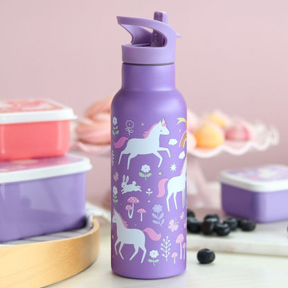 Personalisierte Edelstahl Trinkflasche für Kinder mit Namen graviert ultraleicht Trinkstrohhalm für Kinder ab 4 Jahren Einhorn