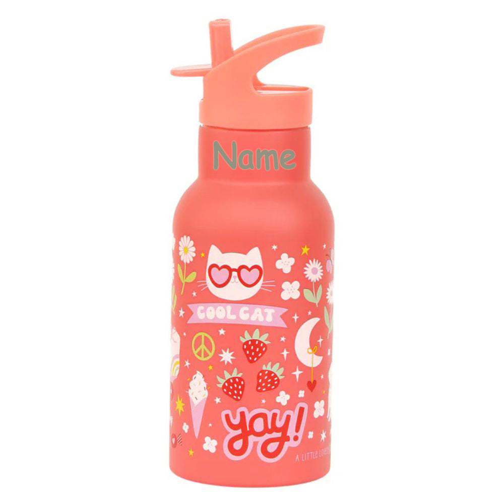 Personalisierte Edelstahl Trinkflasche für Kinder mit Namen graviert ultraleicht Trinkstrohhalm für Kinder ab 4 Jahren Fun