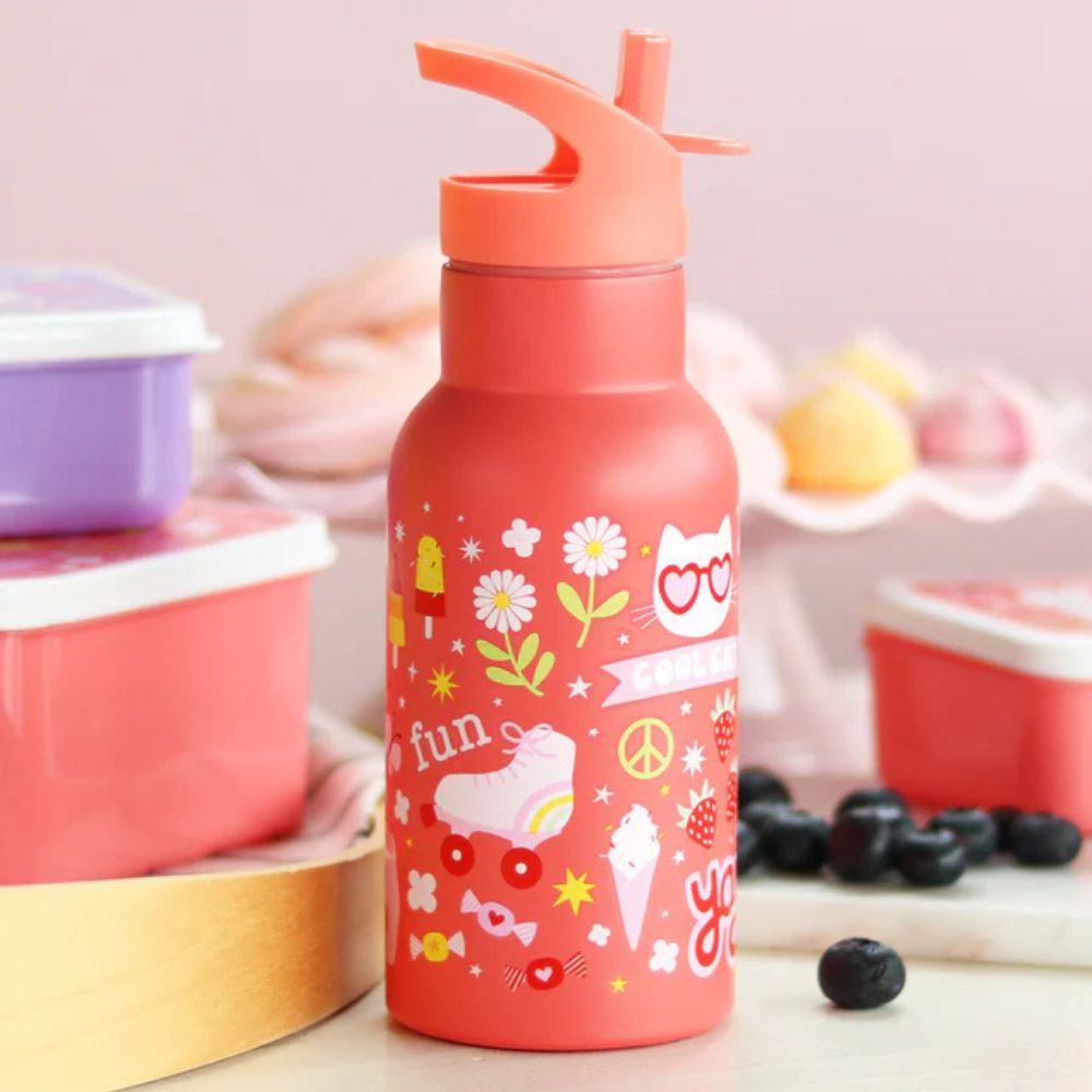 Personalisierte Edelstahl Trinkflasche für Kinder mit Namen graviert ultraleicht Trinkstrohhalm für Kinder ab 4 Jahren Fun