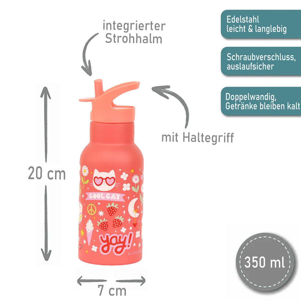 Personalisierte Edelstahl Trinkflasche für Kinder mit Namen graviert ultraleicht Trinkstrohhalm für Kinder ab 4 Jahren Fun