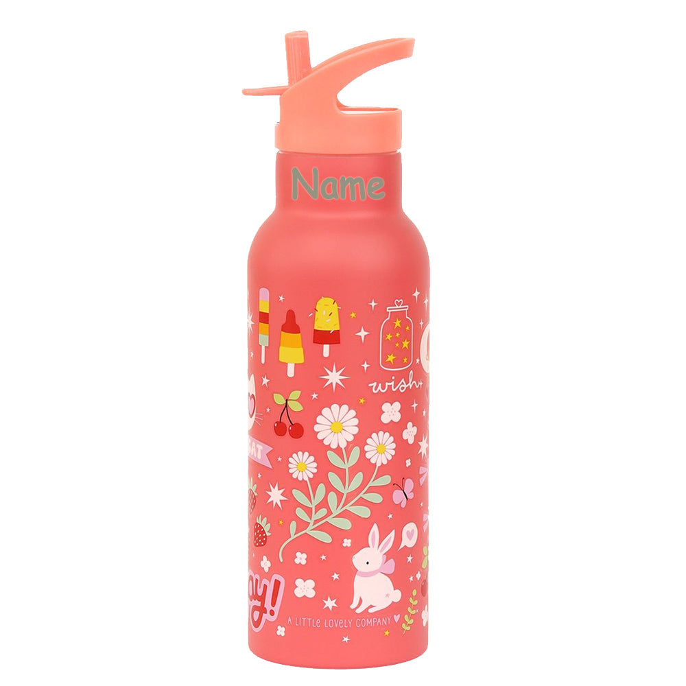 Personalisierte Edelstahl Trinkflasche für Kinder mit Namen graviert ultraleicht Trinkstrohhalm für Kinder ab 4 Jahren Fun