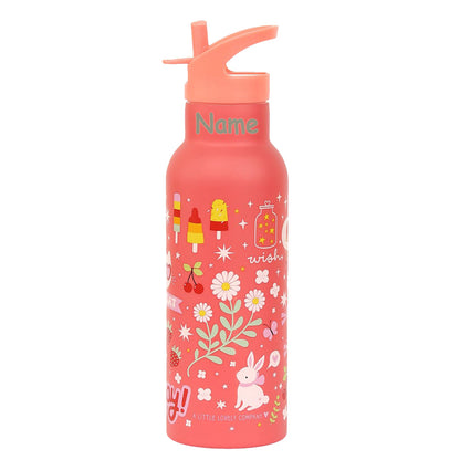 Personalisierte Edelstahl Trinkflasche für Kinder mit Namen graviert ultraleicht Trinkstrohhalm für Kinder ab 4 Jahren Fun