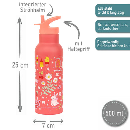 Personalisierte Edelstahl Trinkflasche für Kinder mit Namen graviert ultraleicht Trinkstrohhalm für Kinder ab 4 Jahren Fun