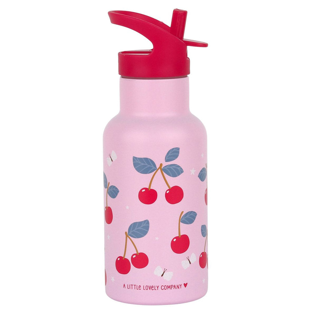 Personalisierte Edelstahl Trinkflasche für Kinder mit Namen graviert ultraleicht Trinkstrohhalm für Kinder ab 4 Jahren Kirschen
