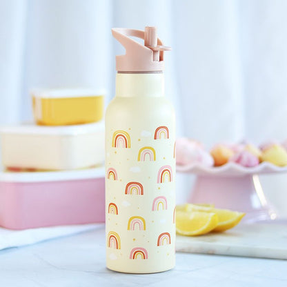 Personalisierte Edelstahl Trinkflasche für Kinder mit Namen graviert ultraleicht Trinkstrohhalm für Kinder ab 4 Jahren Regenbogen