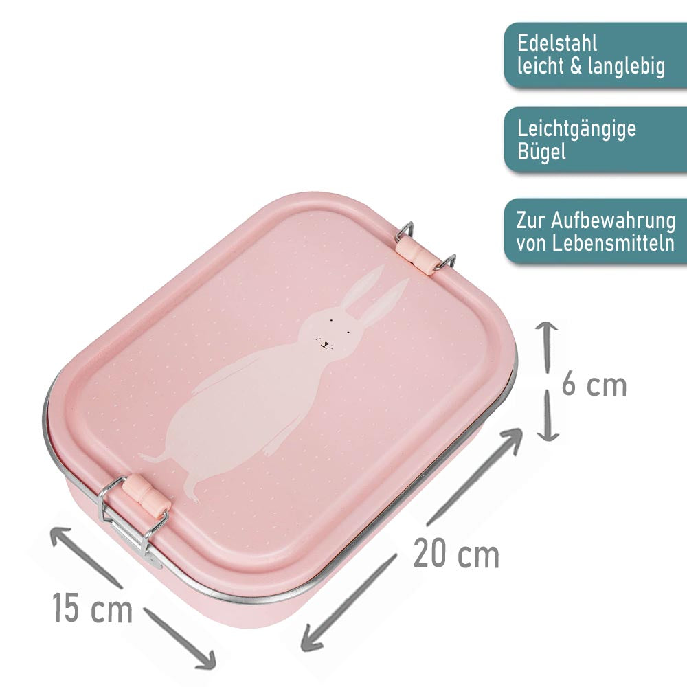 Edelstahl Brotdose für Kinder mit Namen graviert von Trixie Lunchbox ultraleicht mit Tiermotiv für Kinder ab 3 Jahren Hase