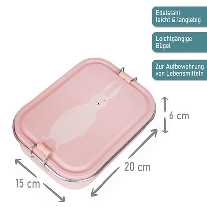 Edelstahl Brotdose für Kinder mit Namen graviert von Trixie Lunchbox ultraleicht mit Tiermotiv für Kinder ab 3 Jahren Hase