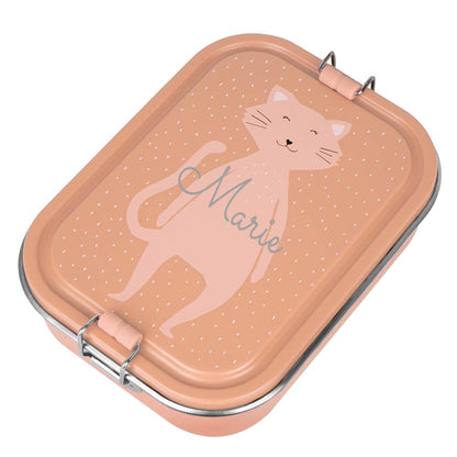 Edelstahl Brotdose für Kinder mit Namen graviert von Trixie Lunchbox ultraleicht mit Tiermotiv für Kinder ab 3 Jahren Katze